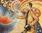Paul Signac, Portrait of Felix Feneon in Front of an Enamel of a Rhythmic Background of Measures and Angles
